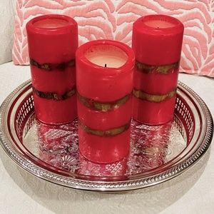 S10-BUNDLE ONLY-Red & Gold Tie-Dye Candle Pillars Set of 3